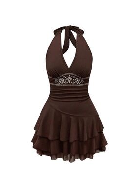 Halter Dress with Embroidered Waist